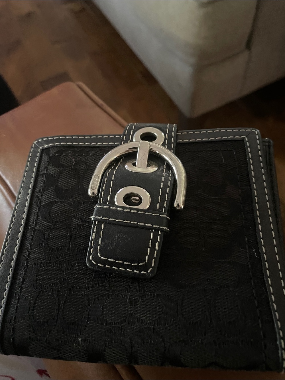 Coach Black Signature Money Clip Wallet with Silver Buckle